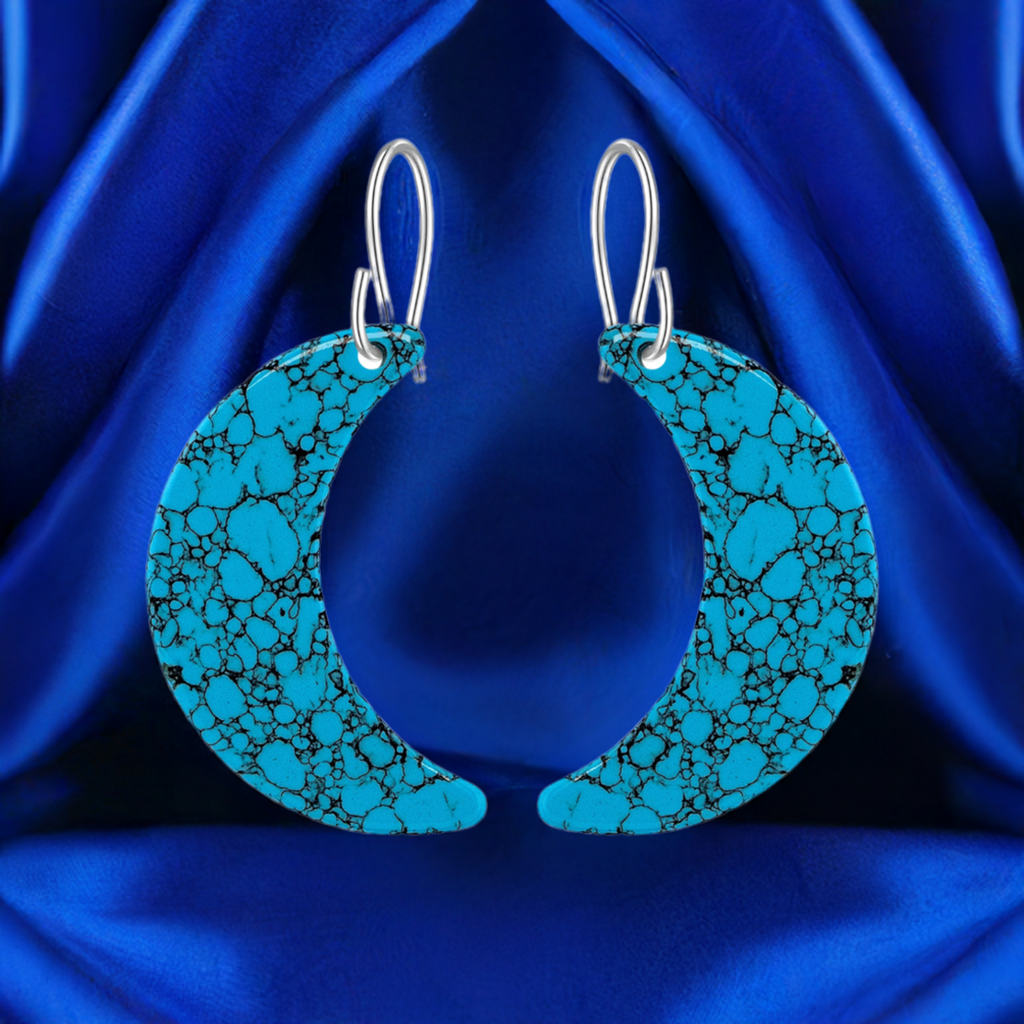 Blue Turquoise Gibbsite Moon Earrings