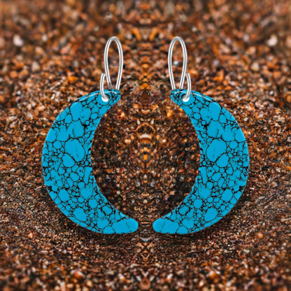 Blue Turquoise Gibbsite Moon Earrings