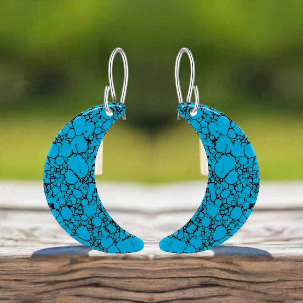 Blue Turquoise Gibbsite Moon Earrings