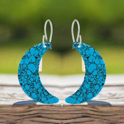 Blue Turquoise Gibbsite Moon Earrings