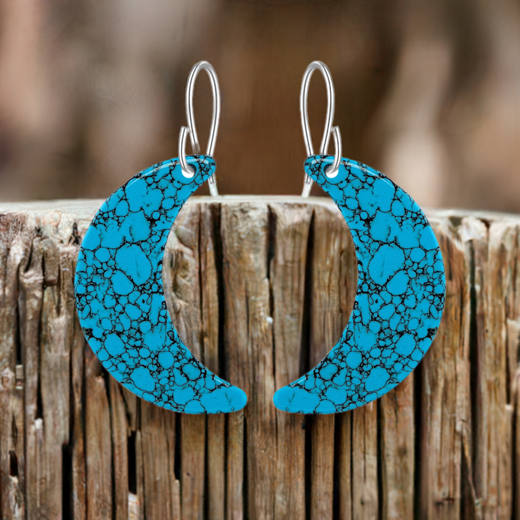 Blue Turquoise Gibbsite Moon Earrings