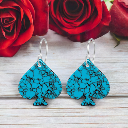 Blue Turquoise Gibbsite Spade Earrings