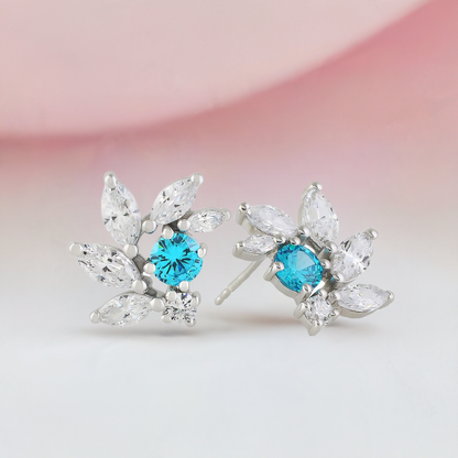 Deep Aquamarine CZ Bridal Earrings in Silver