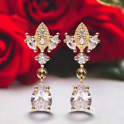 Gold Antique Chandelier CZ Teardrop Earrings