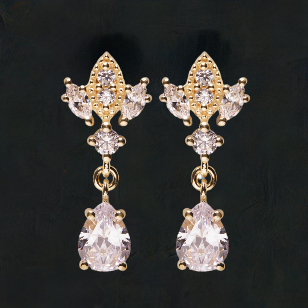 Gold Antique Chandelier CZ Teardrop Earrings