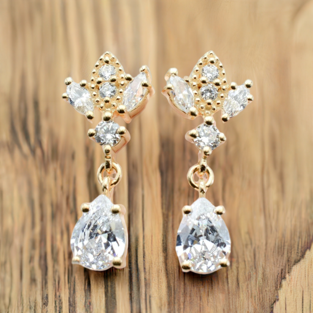 Gold Antique Chandelier CZ Teardrop Earrings