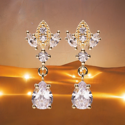 Gold Antique Chandelier CZ Teardrop Earrings