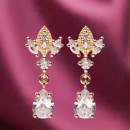 Gold Antique Chandelier CZ Teardrop Earrings