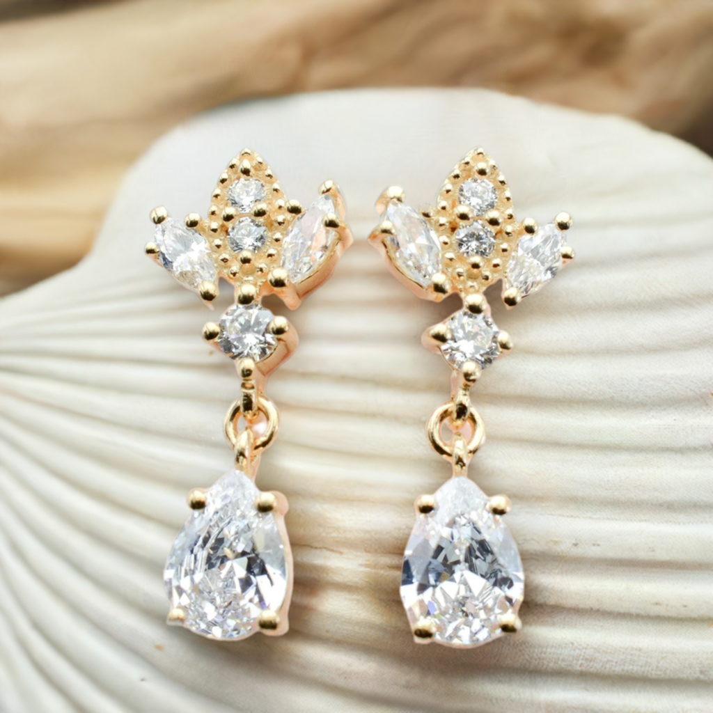 Gold Antique Chandelier CZ Teardrop Earrings