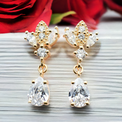 Gold Antique Chandelier CZ Teardrop Earrings