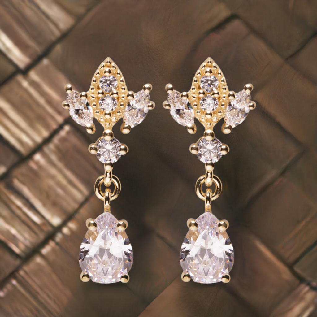 Gold Antique Chandelier CZ Teardrop Earrings