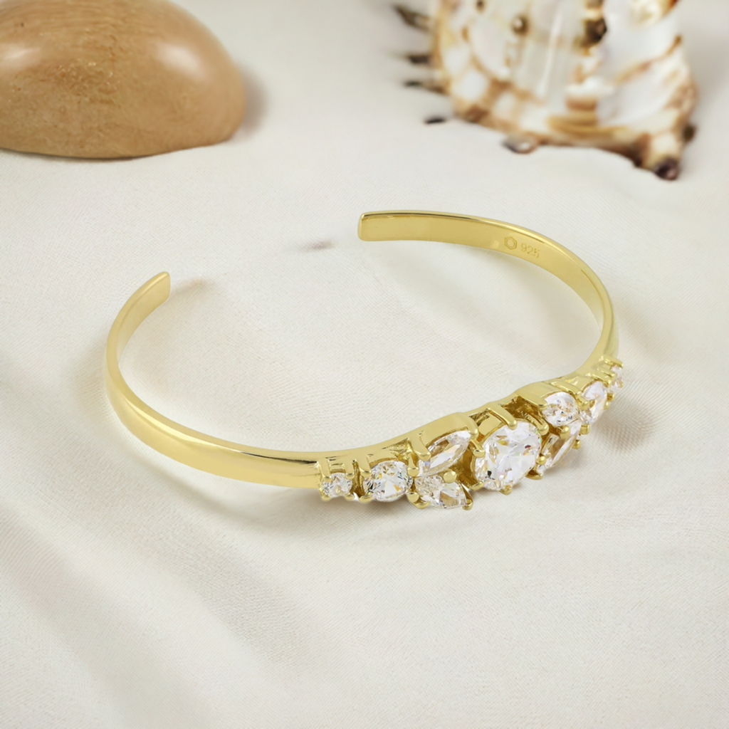 Gold Cuff Cubic Zirconia Marquise Bracelet