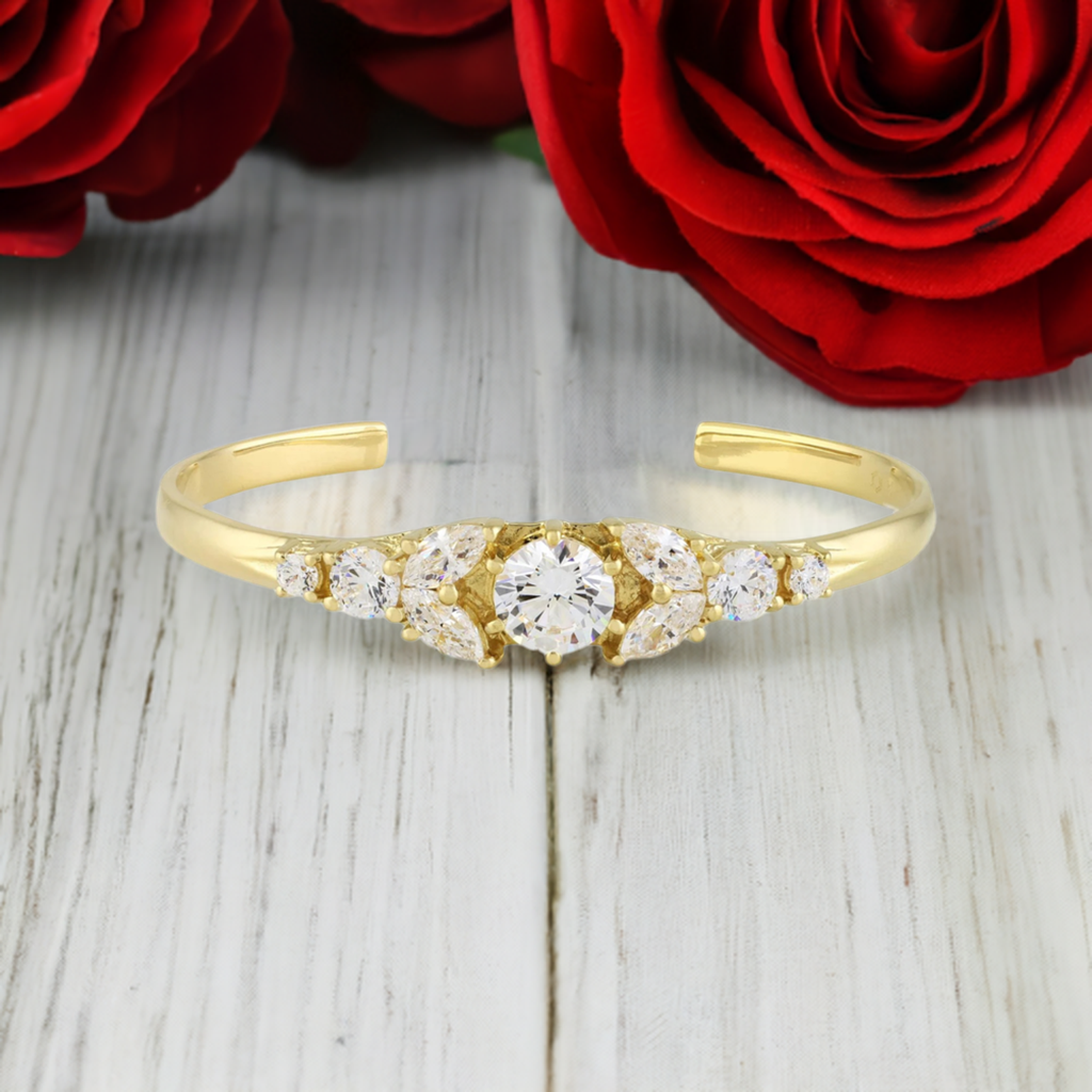 Gold Cuff Cubic Zirconia Marquise Bracelet