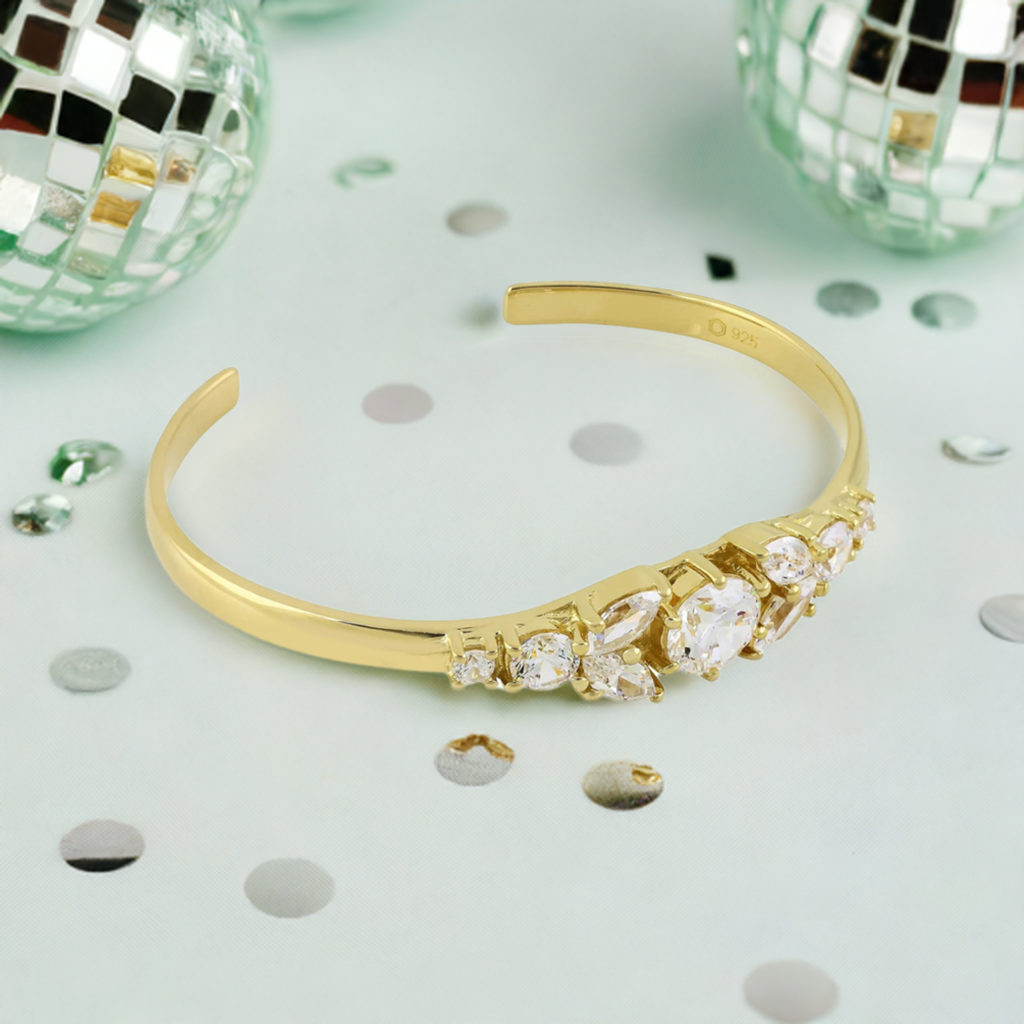 Gold Cuff Cubic Zirconia Marquise Bracelet