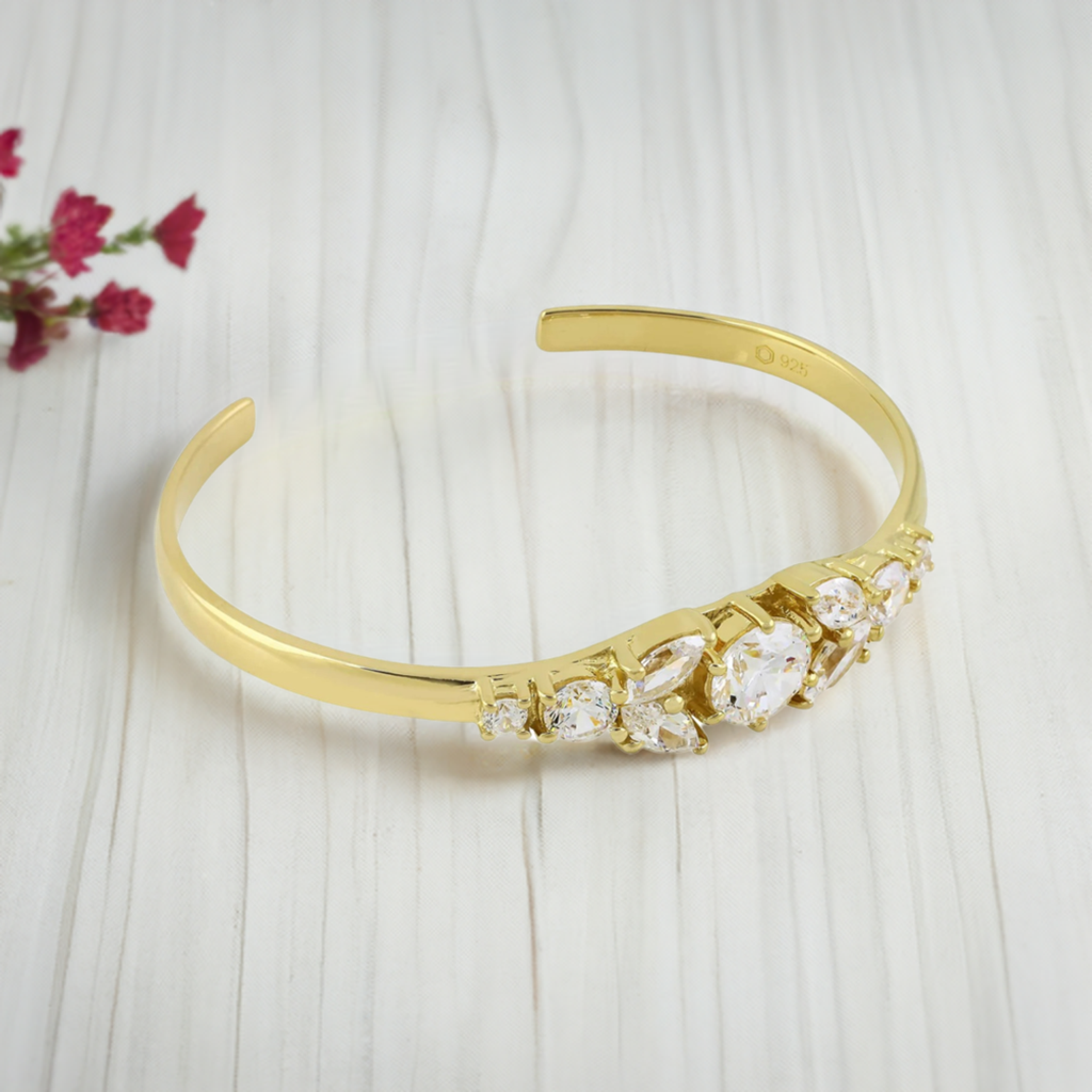 Gold Cuff Cubic Zirconia Marquise Bracelet