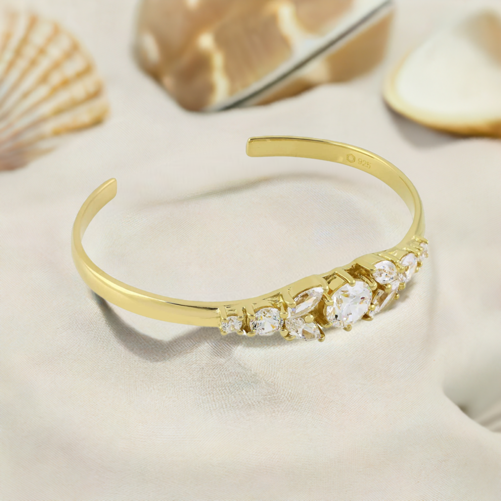 Gold Cuff Cubic Zirconia Marquise Bracelet