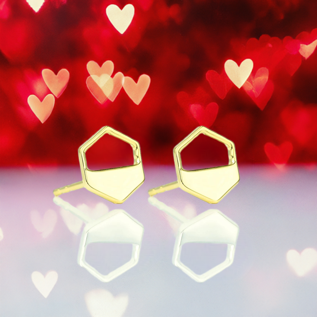 Gold Hexagon Cutout Stud Earrings