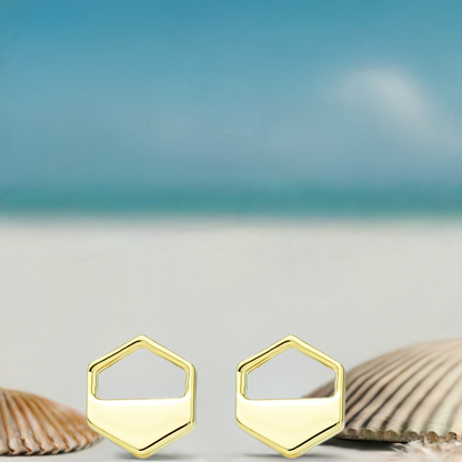 Gold Hexagon Cutout Stud Earrings