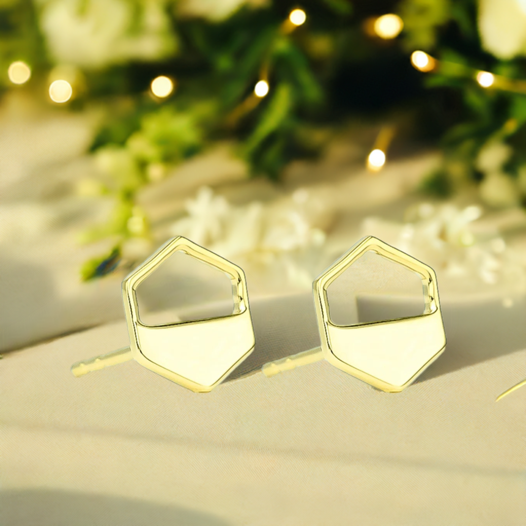 Gold Hexagon Cutout Stud Earrings