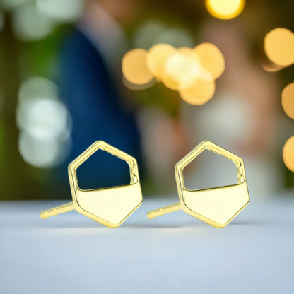 Gold Hexagon Cutout Stud Earrings