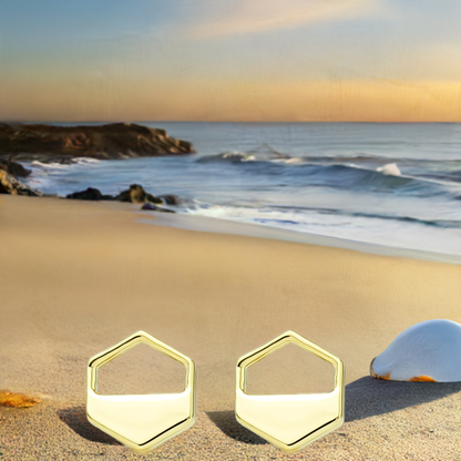 Gold Hexagon Cutout Stud Earrings