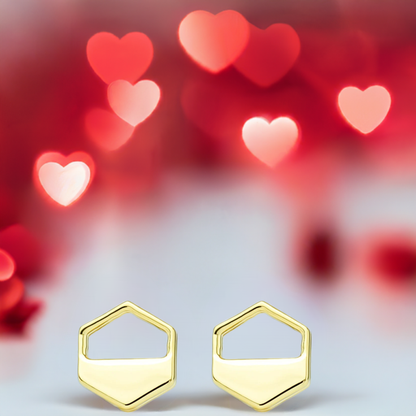 Gold Hexagon Cutout Stud Earrings