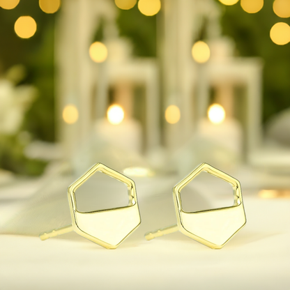 Gold Hexagon Cutout Stud Earrings