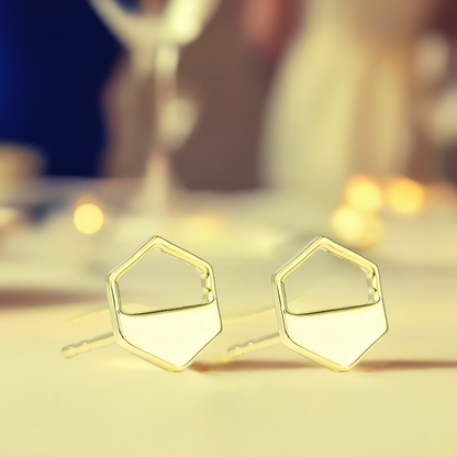 Gold Hexagon Cutout Stud Earrings