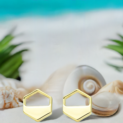 Gold Hexagon Cutout Stud Earrings