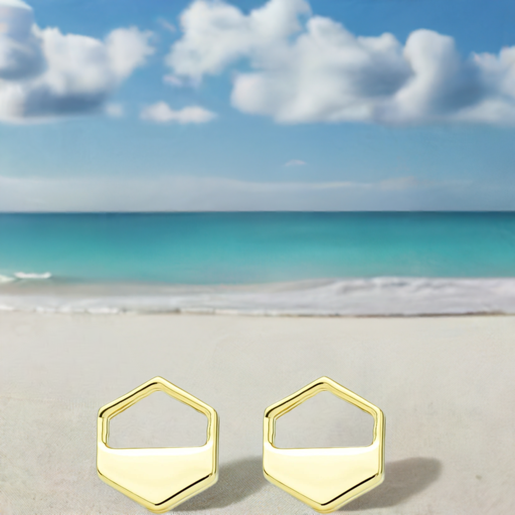 Gold Hexagon Cutout Stud Earrings