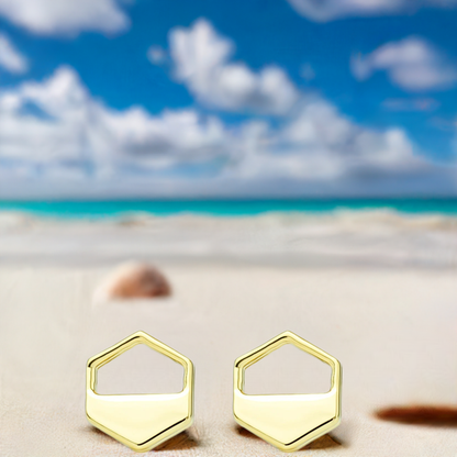 Gold Hexagon Cutout Stud Earrings