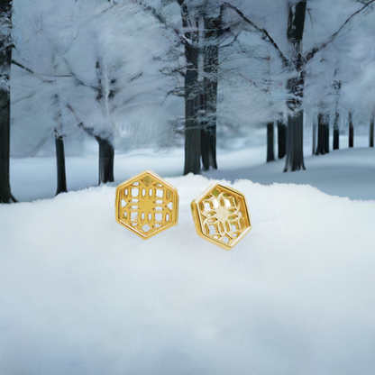 Gold Hexagon Lace Filigree Stud Earrings