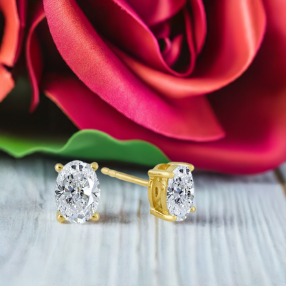 Gold Oval CZ Stud Earrings