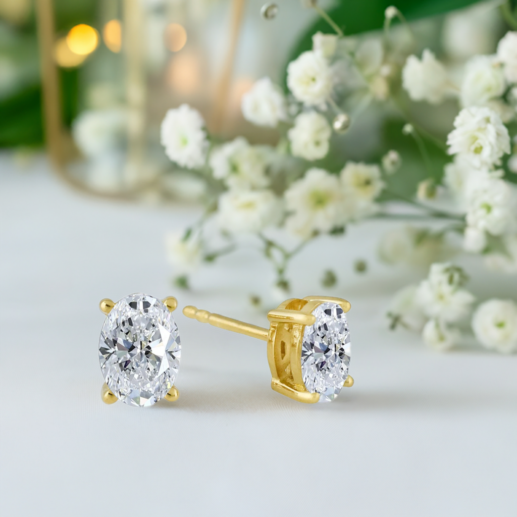 Gold Oval CZ Stud Earrings