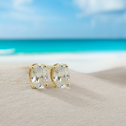 Gold Oval CZ Stud Earrings