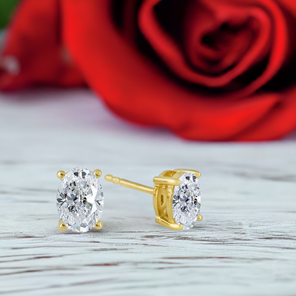 Gold Oval CZ Stud Earrings