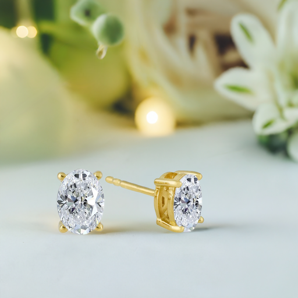 Gold Oval CZ Stud Earrings