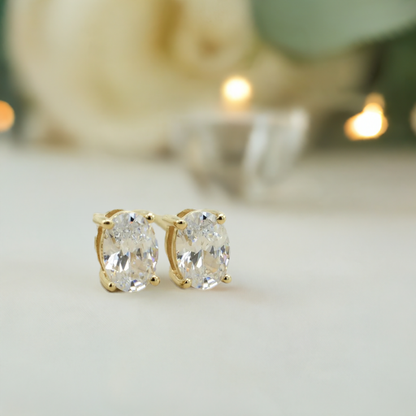 Gold Oval CZ Stud Earrings