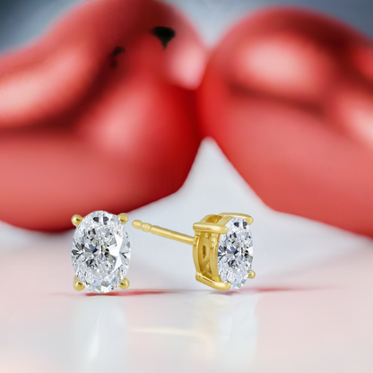 Gold Oval CZ Stud Earrings