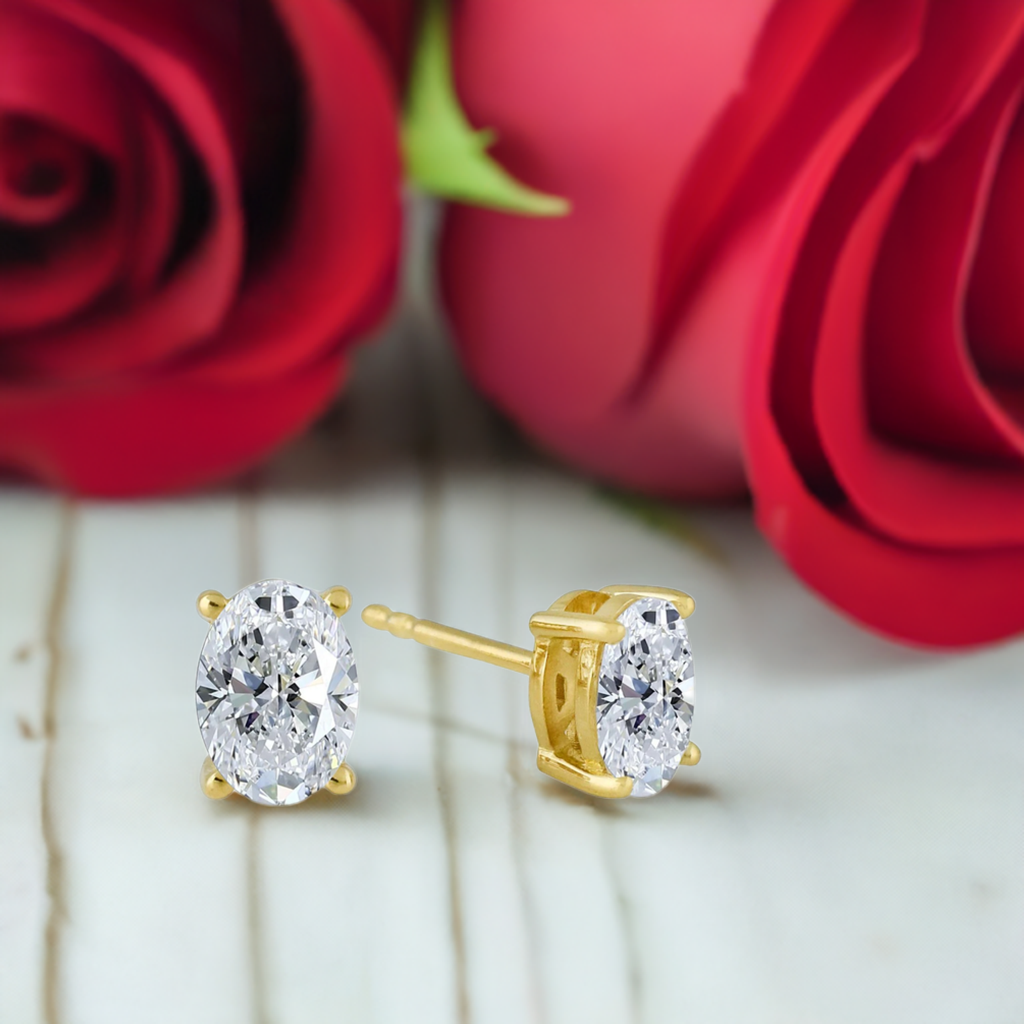 Gold Oval CZ Stud Earrings