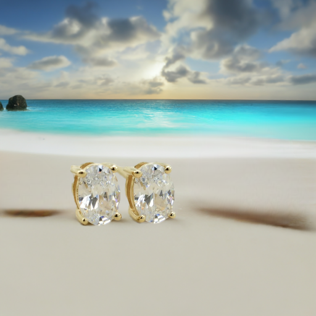 Gold Oval CZ Stud Earrings