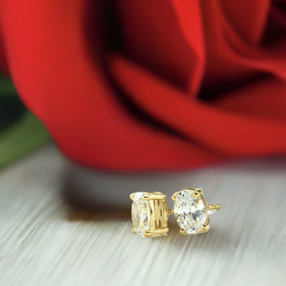 Gold Oval CZ Stud Earrings