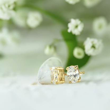 Gold Oval CZ Stud Earrings