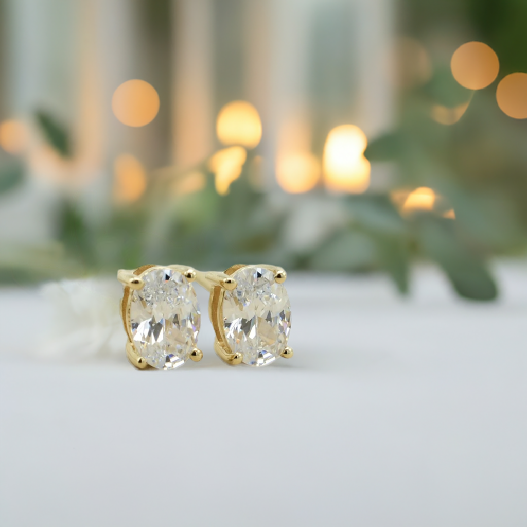 Gold Oval CZ Stud Earrings