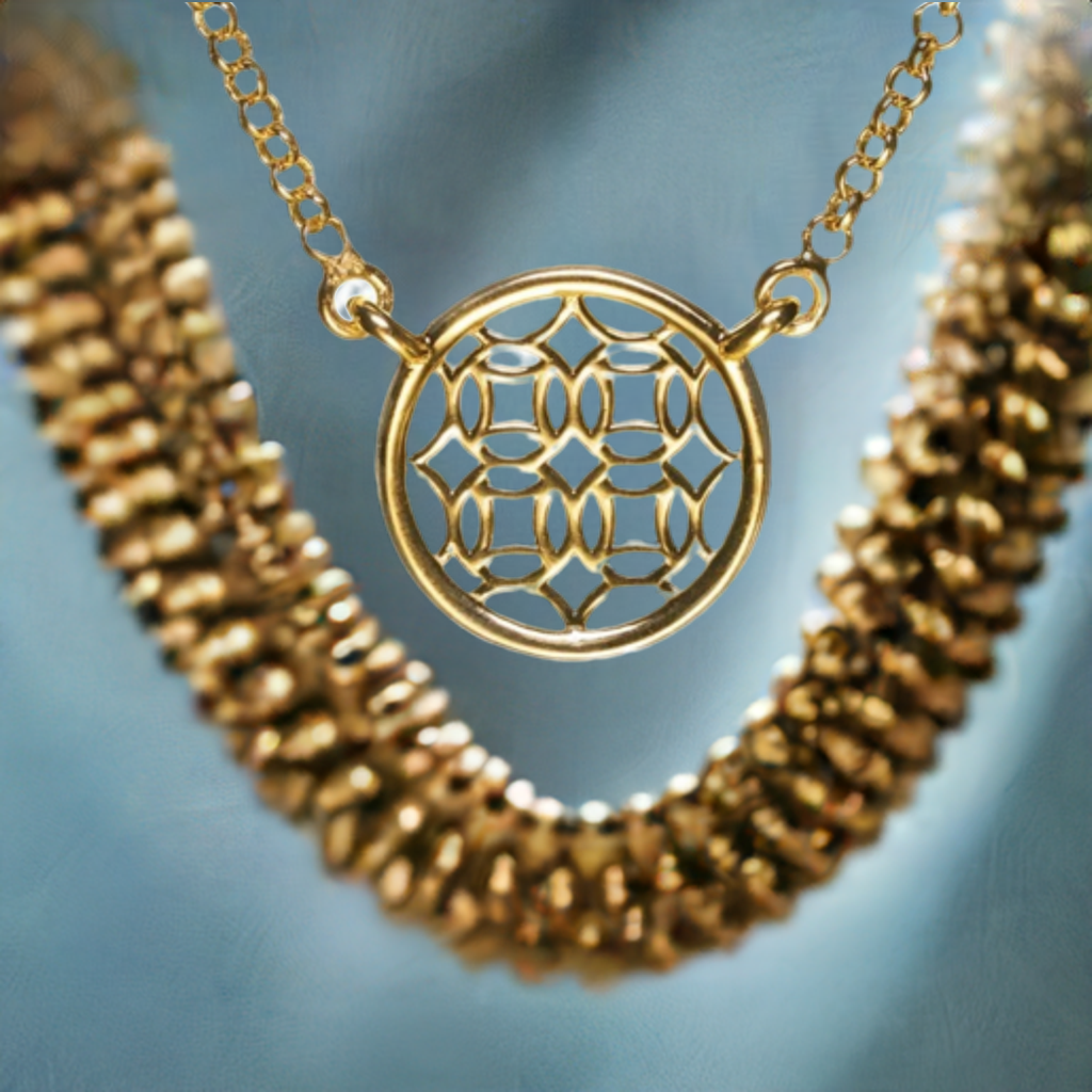 Gold Round Lace Filigree Necklace