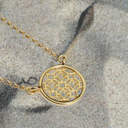 Gold Round Lace Filigree Necklace