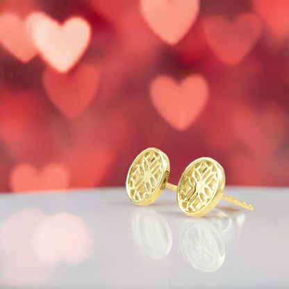 Gold Stud Earrings with Round Filigree