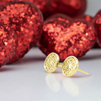 Gold Stud Earrings with Round Filigree