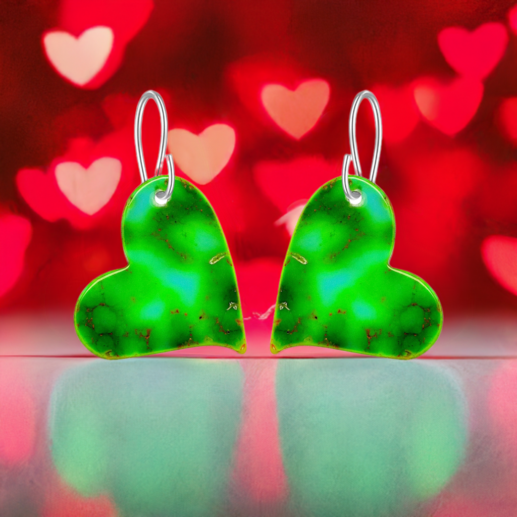 Green Turquoise Gibbsite Heart Earrings