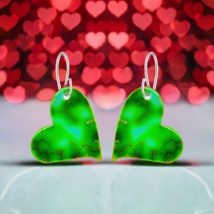 Green Turquoise Gibbsite Heart Earrings